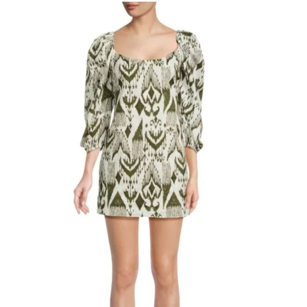 Misa Los Angeles Marta Geometric Print Mini Dress Womens Large White Green Aztec